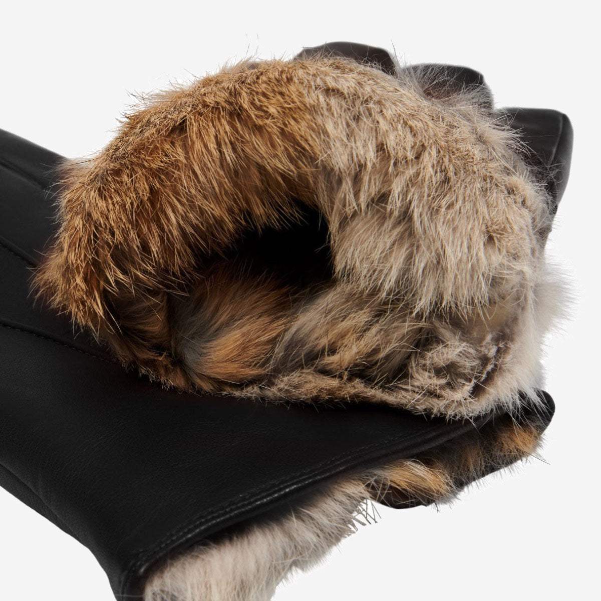 Marco (black) - Italian lambskin leather gloves with brown rabbit fur lining