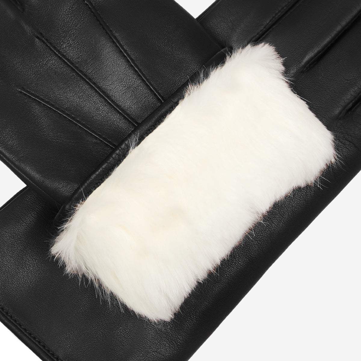 Marco (black) - Italian lambskin leather gloves with white rabbit fur lining - Leather Gloves Online - Flyclothing LLC