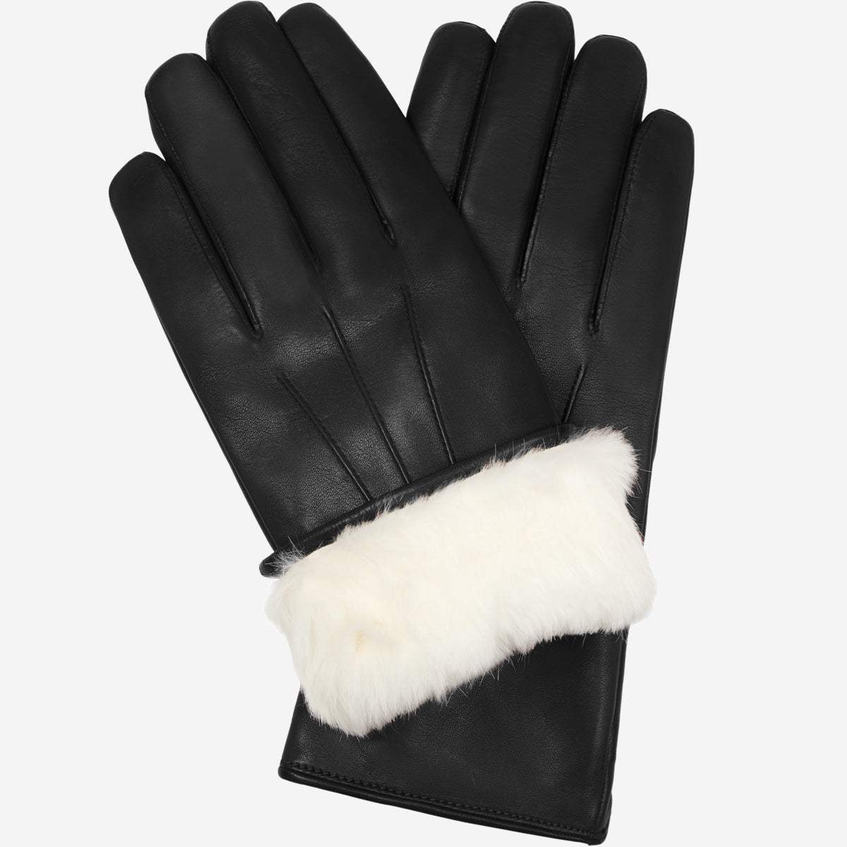 Marco (black) - Italian lambskin leather gloves with white rabbit fur lining - Leather Gloves Online - Flyclothing LLC