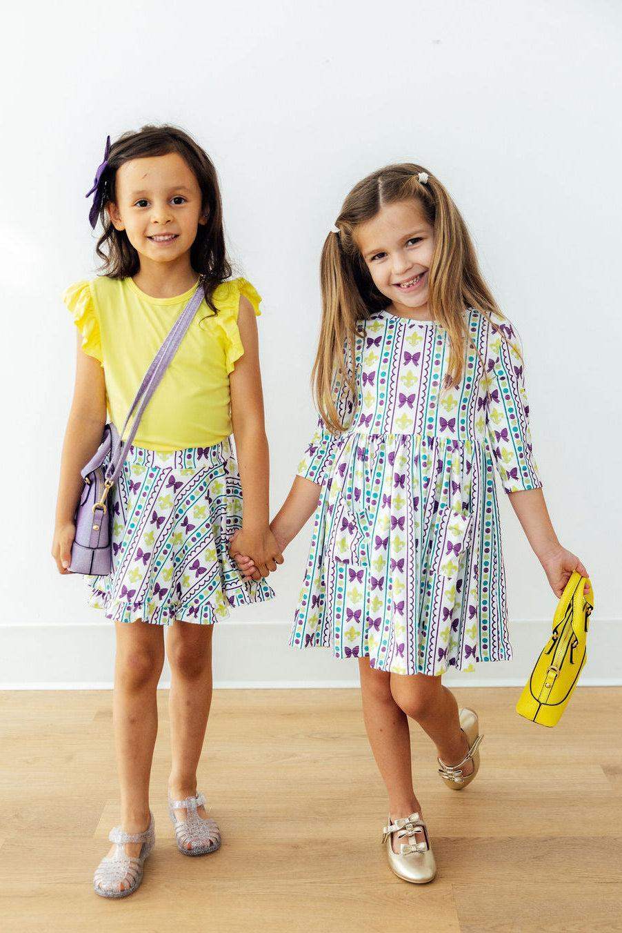 Mardi Gras 3/4 Sleeve Pocket Twirl Dress - Mila & Rose ® - Flyclothing LLC