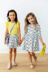 Mardi Gras 3/4 Sleeve Pocket Twirl Dress - Mila & Rose ® - Flyclothing LLC