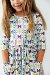 Mardi Gras 3/4 Sleeve Pocket Twirl Dress - Mila & Rose ® - Flyclothing LLC