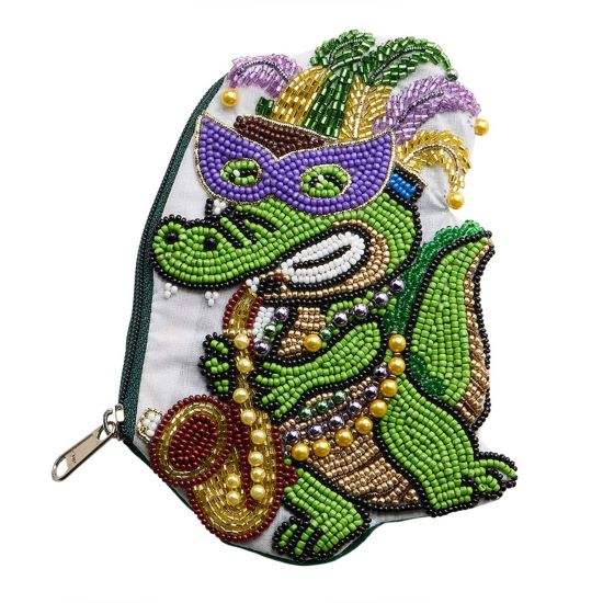 Mardi Gras Jester Alligator Seed Beaded Mini Pouch Bag - Madeline Love - Flyclothing LLC