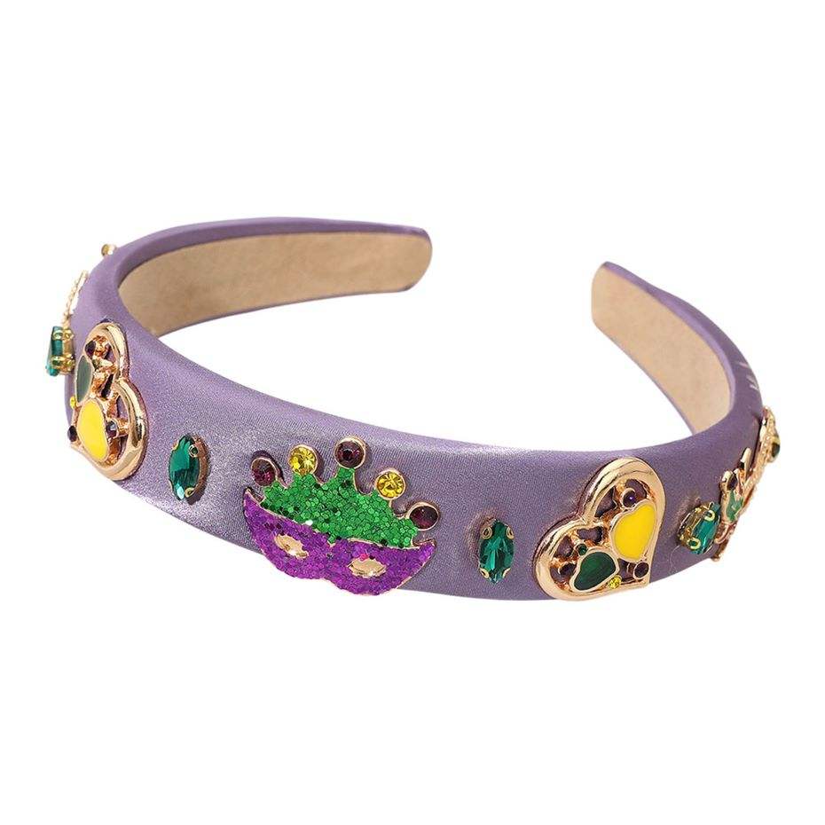 Mardi Gras Mask Heart Gem Charm Embellished Headband - Madeline Love - Flyclothing LLC