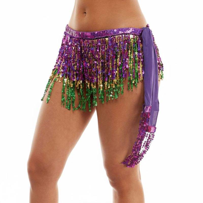 Mardi Gras Sequin Fringe Hip Scarf Skirt - Madeline Love - Flyclothing LLC