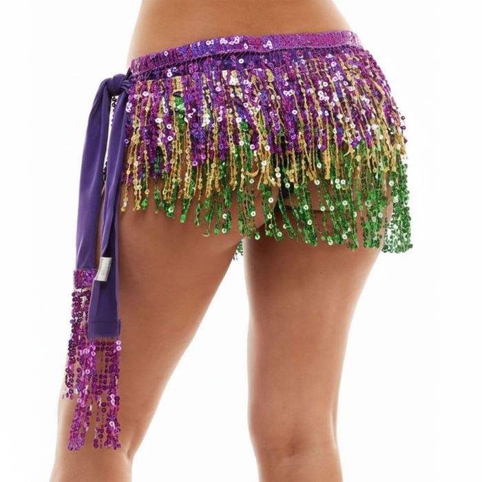 Mardi Gras Sequin Fringe Hip Scarf Skirt - Madeline Love - Flyclothing LLC