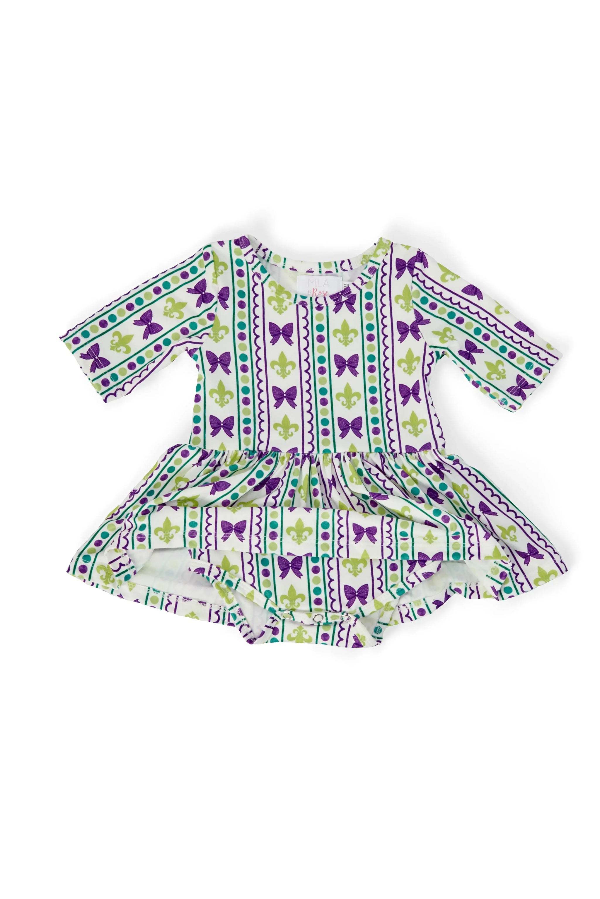 Mardi Gras 3/4 Sleeve Twirl Bodysuit - Mila & Rose ® - Flyclothing LLC