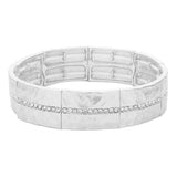Stone Paved Line Center Pointed Hammered Metal Stretch Bracelet - Madeline Love - Flyclothing LLC