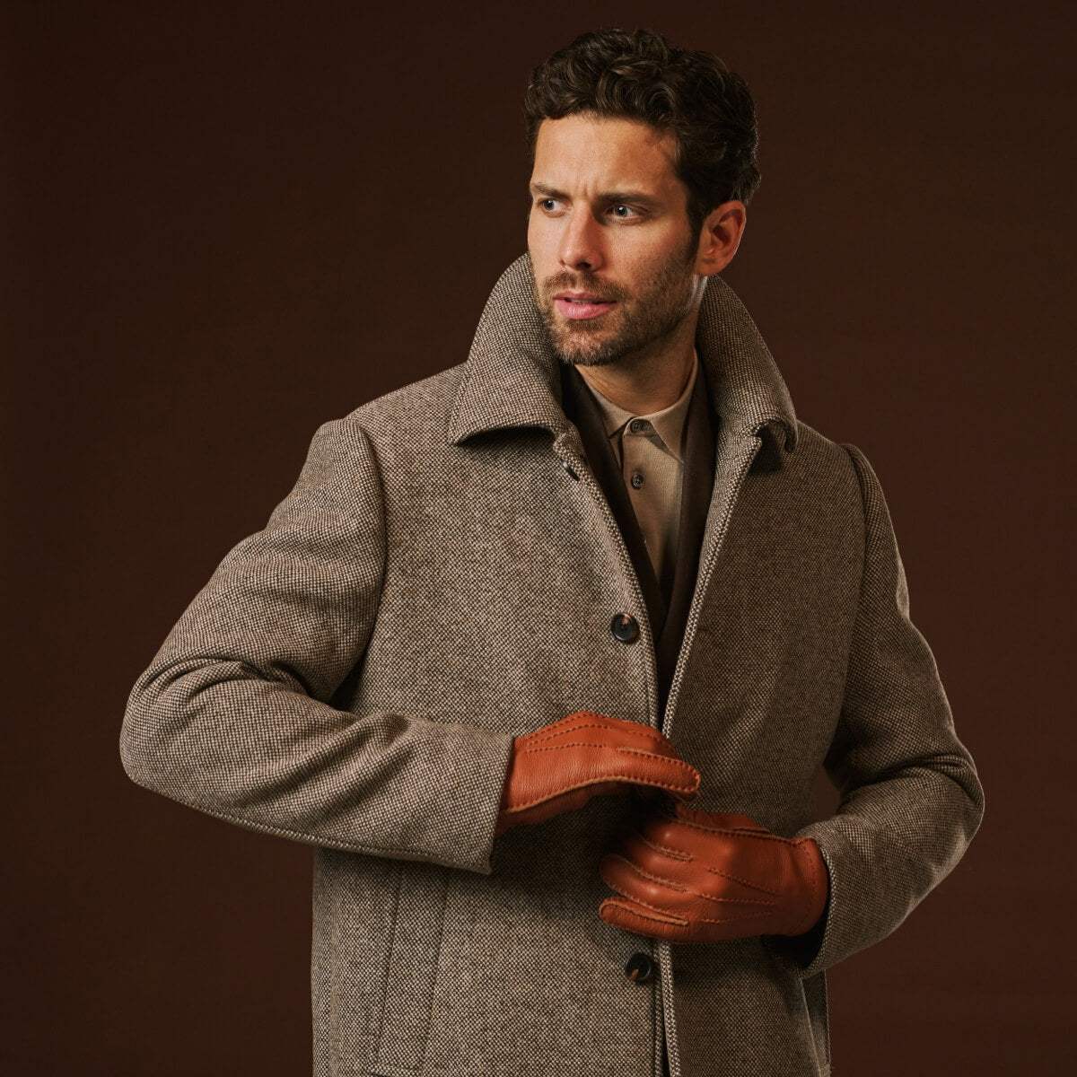 Matteo (brown) - Italian gloves made of American deerskin leather with cashmere lining