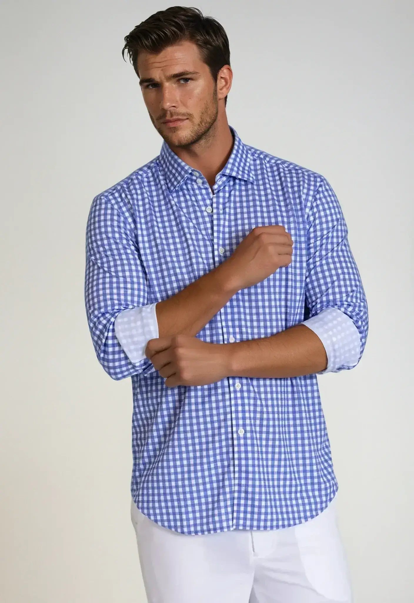 Mauro Long Sleeve Check Tech Shirt - Royal Blue - Buki - Flyclothing LLC