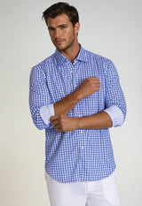 Mauro Long Sleeve Check Tech Shirt - Royal Blue - Buki - Flyclothing LLC