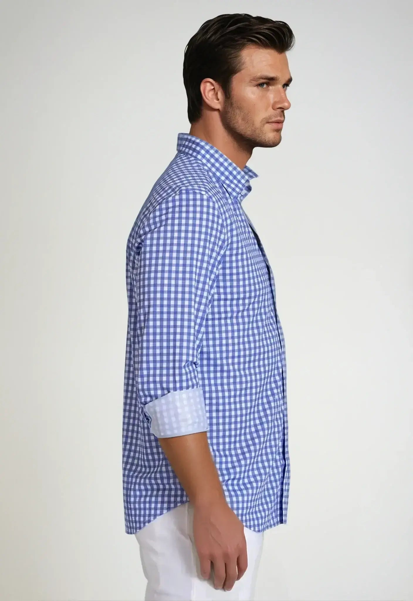 Mauro Long Sleeve Check Tech Shirt - Royal Blue - Buki - Flyclothing LLC