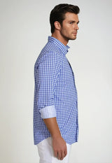 Mauro Long Sleeve Check Tech Shirt - Royal Blue - Buki - Flyclothing LLC