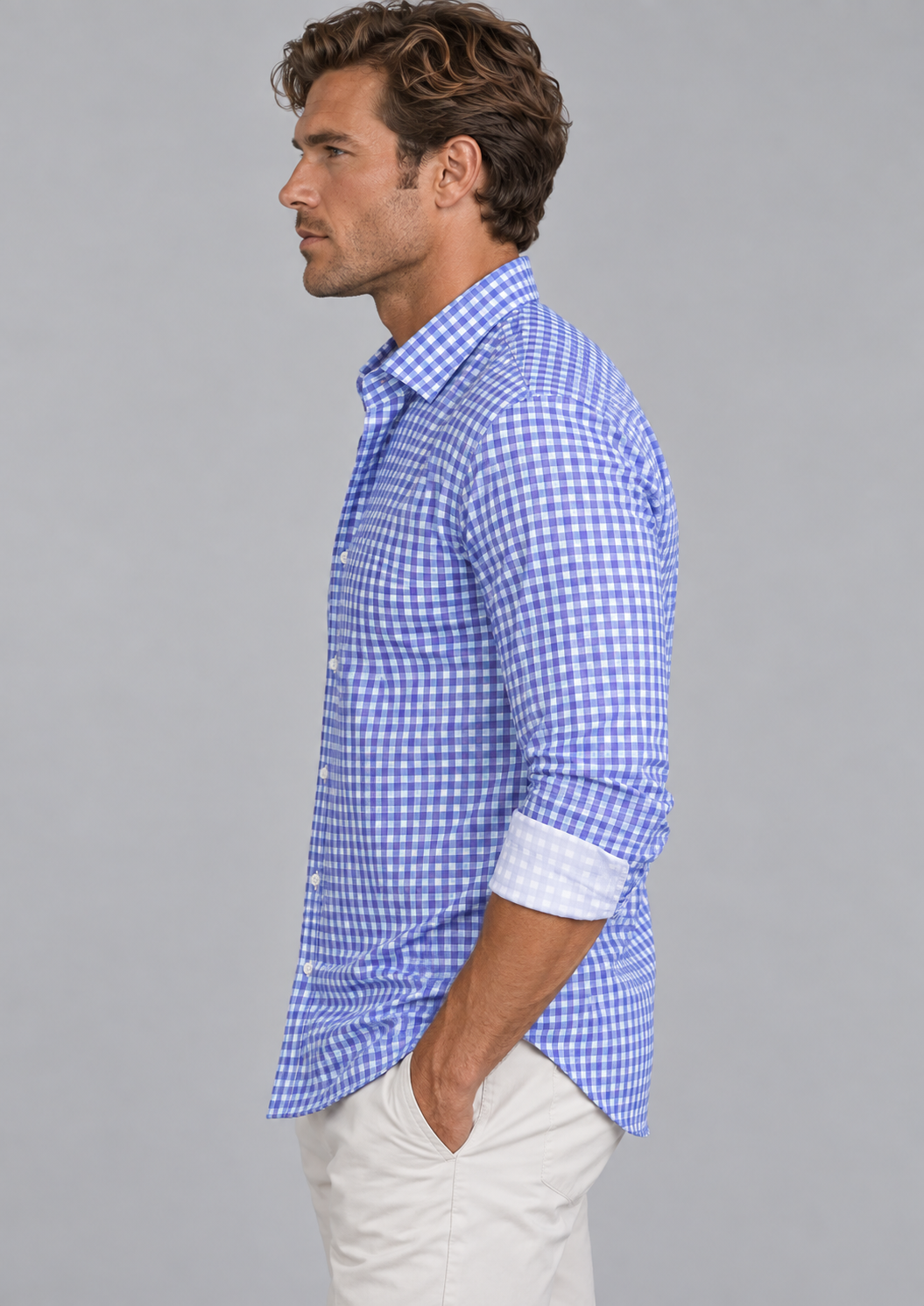 Mauro Long Sleeve Check Tech Shirt - Royal Blue - Buki - Flyclothing LLC