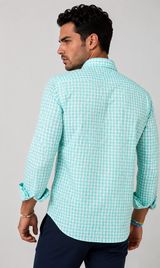 Mauro Long Sleeve Check Tech Shirt - Emerald - Buki - Flyclothing LLC