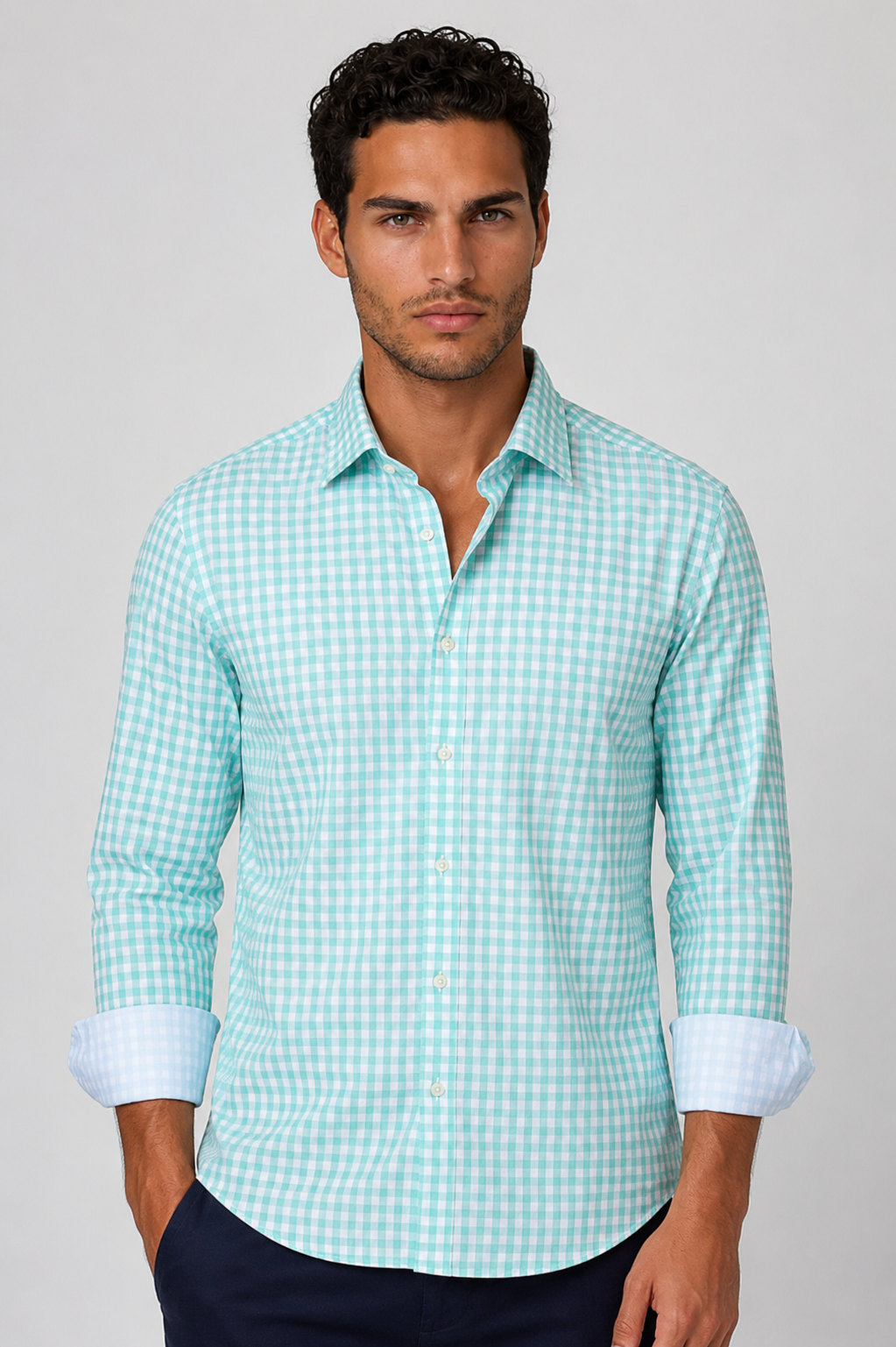 Mauro Long Sleeve Check Tech Shirt - Emerald - Buki - Flyclothing LLC
