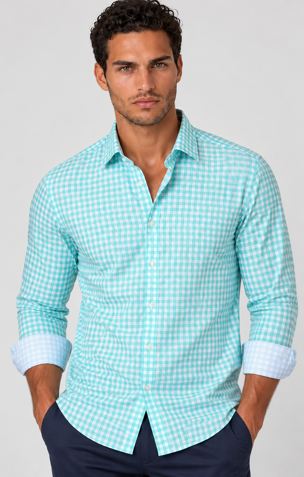 Mauro Long Sleeve Check Tech Shirt - Emerald