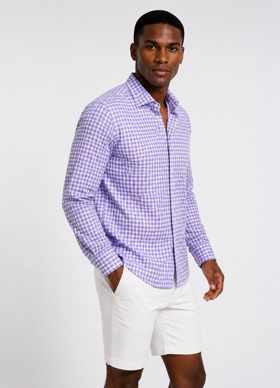 Mauro Long Sleeve Check Tech Shirt - Lavender - Buki - Flyclothing LLC