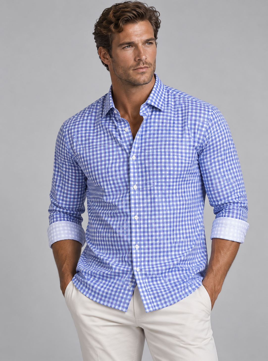 Mauro Long Sleeve Check Tech Shirt - Royal Blue