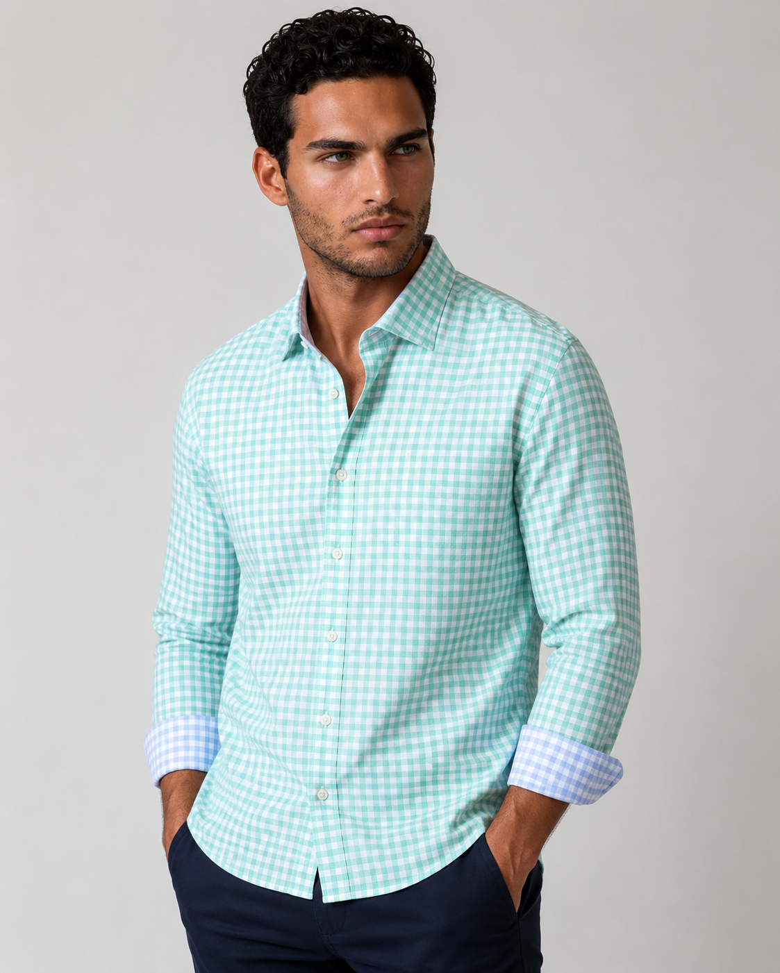 Mauro Long Sleeve Check Tech Shirt - Emerald - Buki - Flyclothing LLC