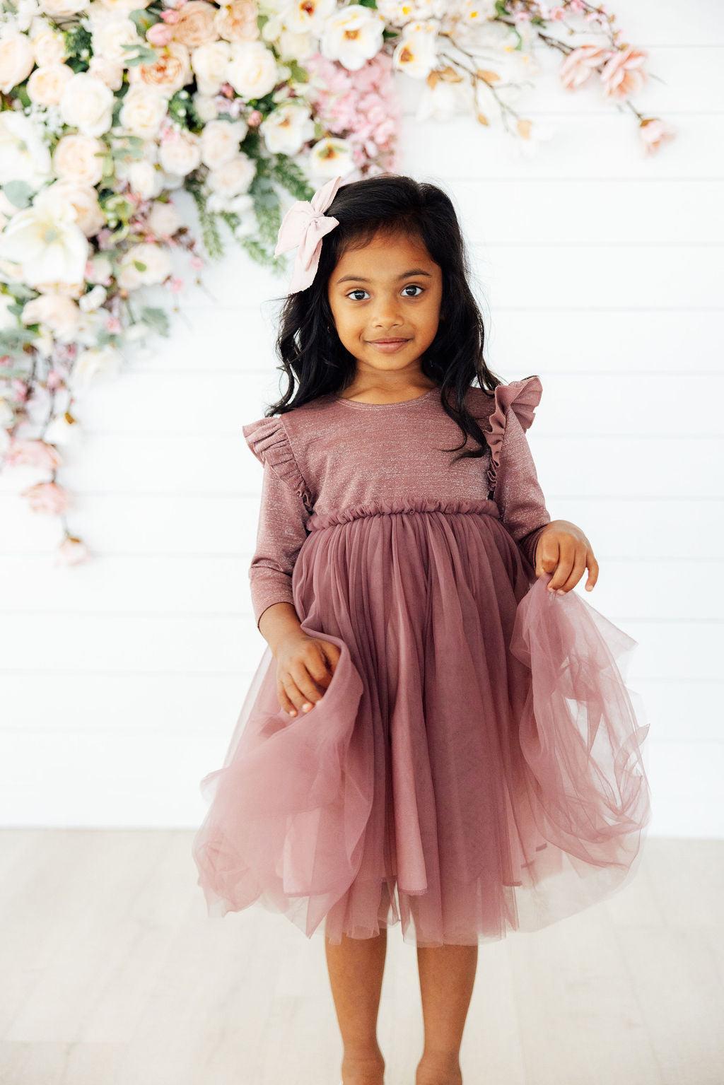 Mauve Shimmer 3/4 Sleeve Tutu Dress - Mila & Rose ® - Flyclothing LLC