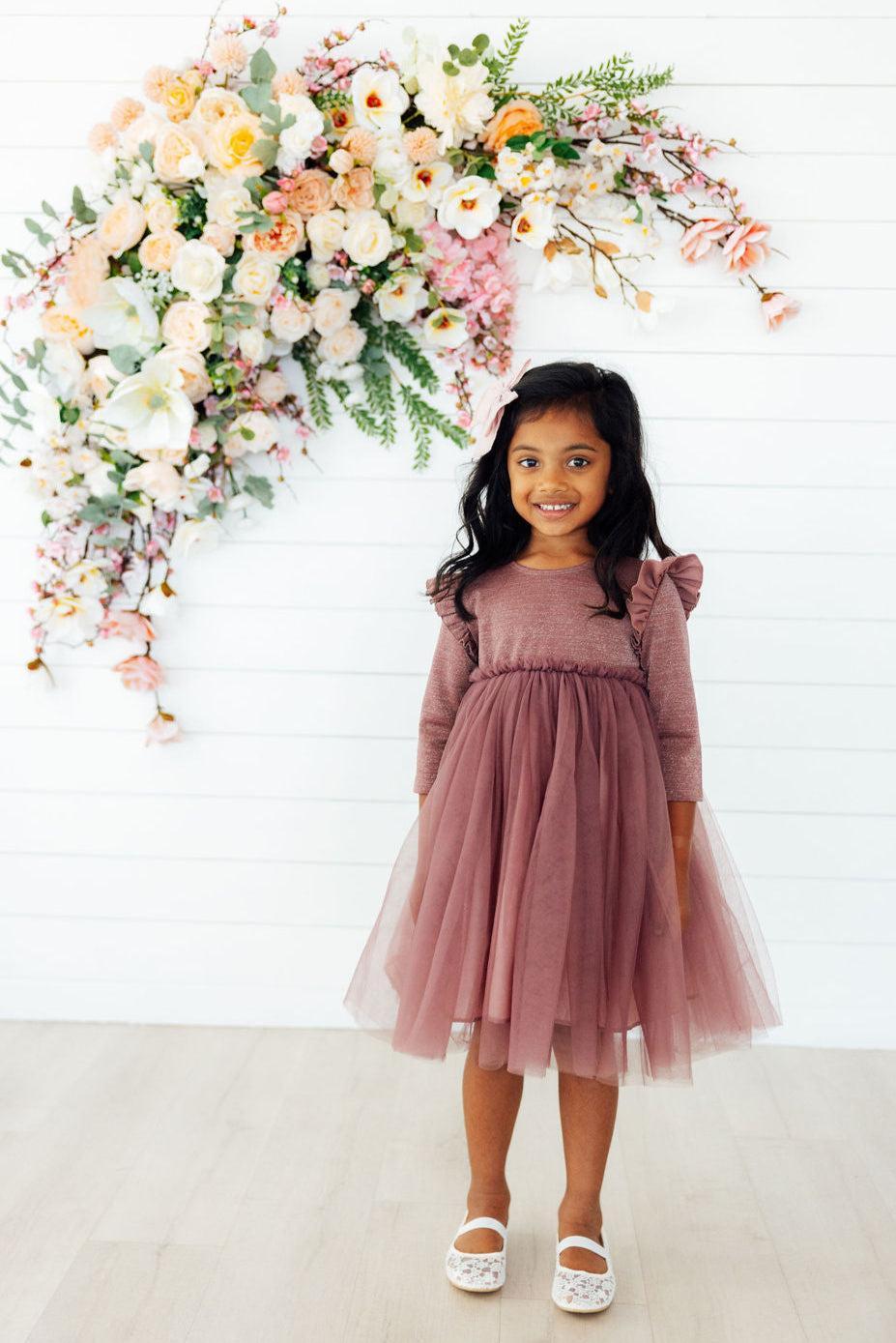 Mauve Shimmer 3/4 Sleeve Tutu Dress - Mila & Rose ® - Flyclothing LLC