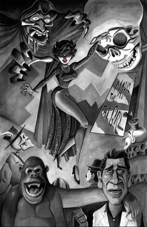 Black Market Art Company Maya the Cat Girl (B&W) Print