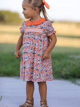 Fall Floral Smocked Petals Collar Girls Dress - Rylee Faith Designs - Flyclothing LLC