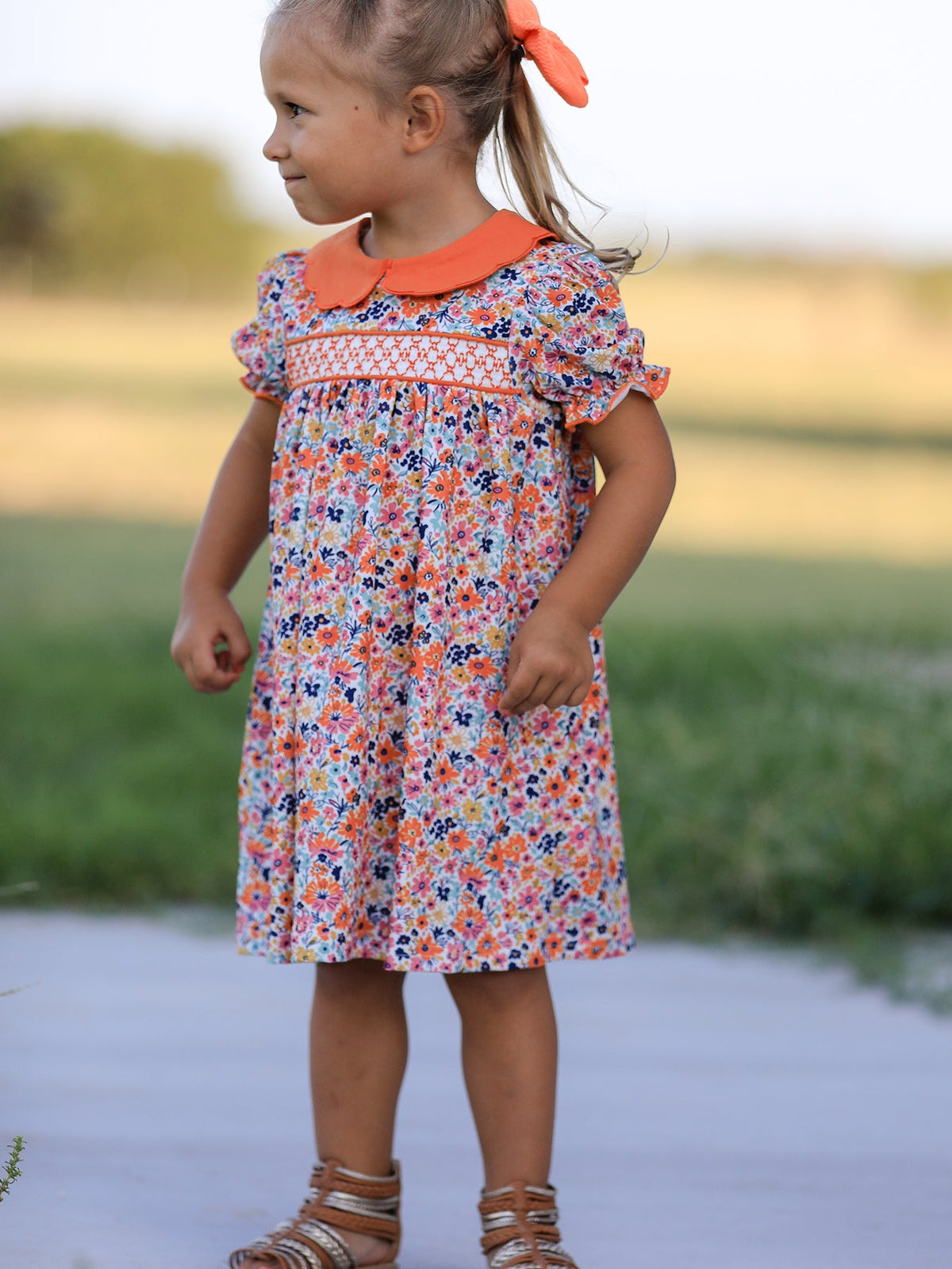 Fall Floral Smocked Petals Collar Girls Dress - Rylee Faith Designs - Flyclothing LLC
