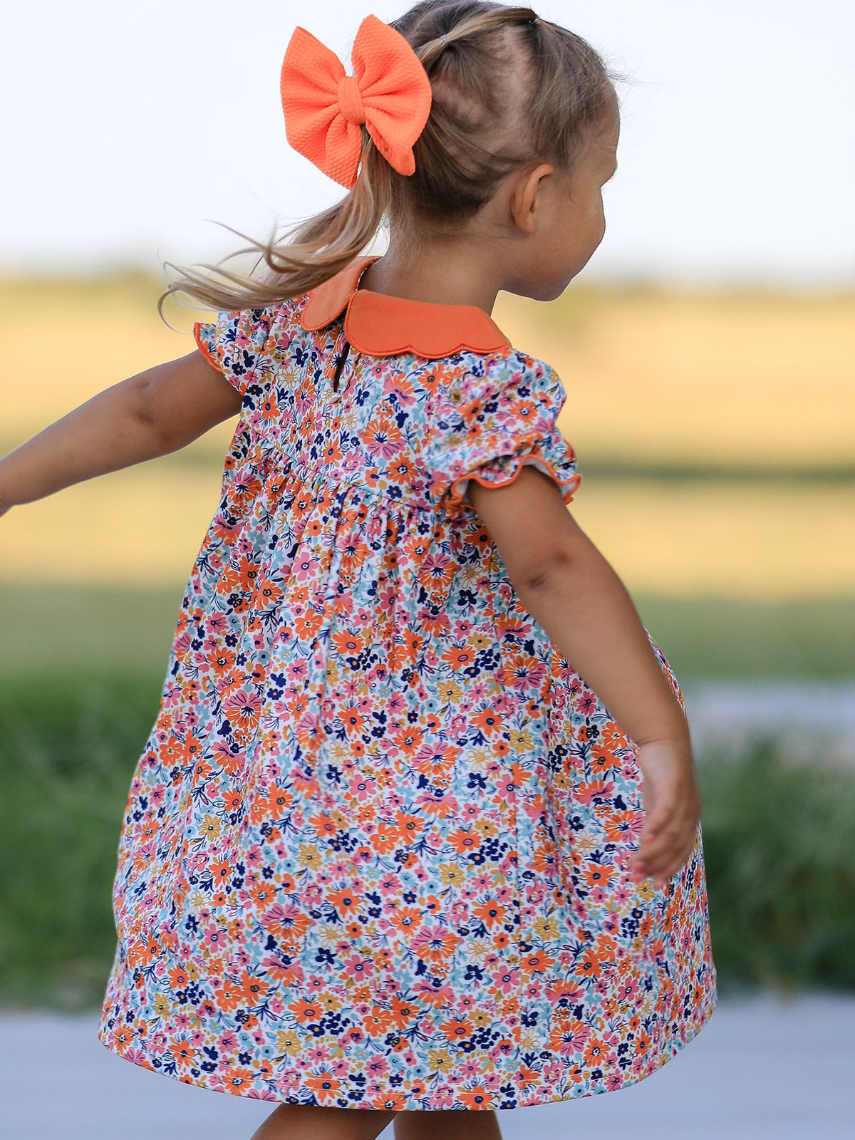 Fall Floral Smocked Petals Collar Girls Dress - Rylee Faith Designs - Flyclothing LLC
