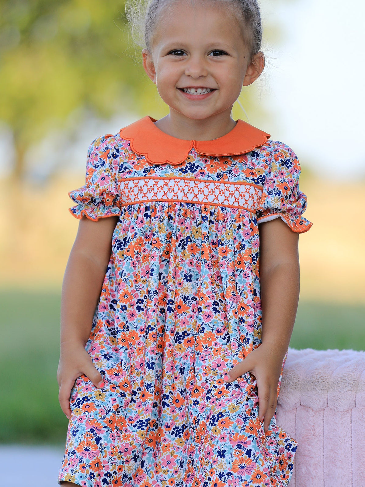 Fall Floral Smocked Petals Collar Girls Dress - Rylee Faith Designs - Flyclothing LLC