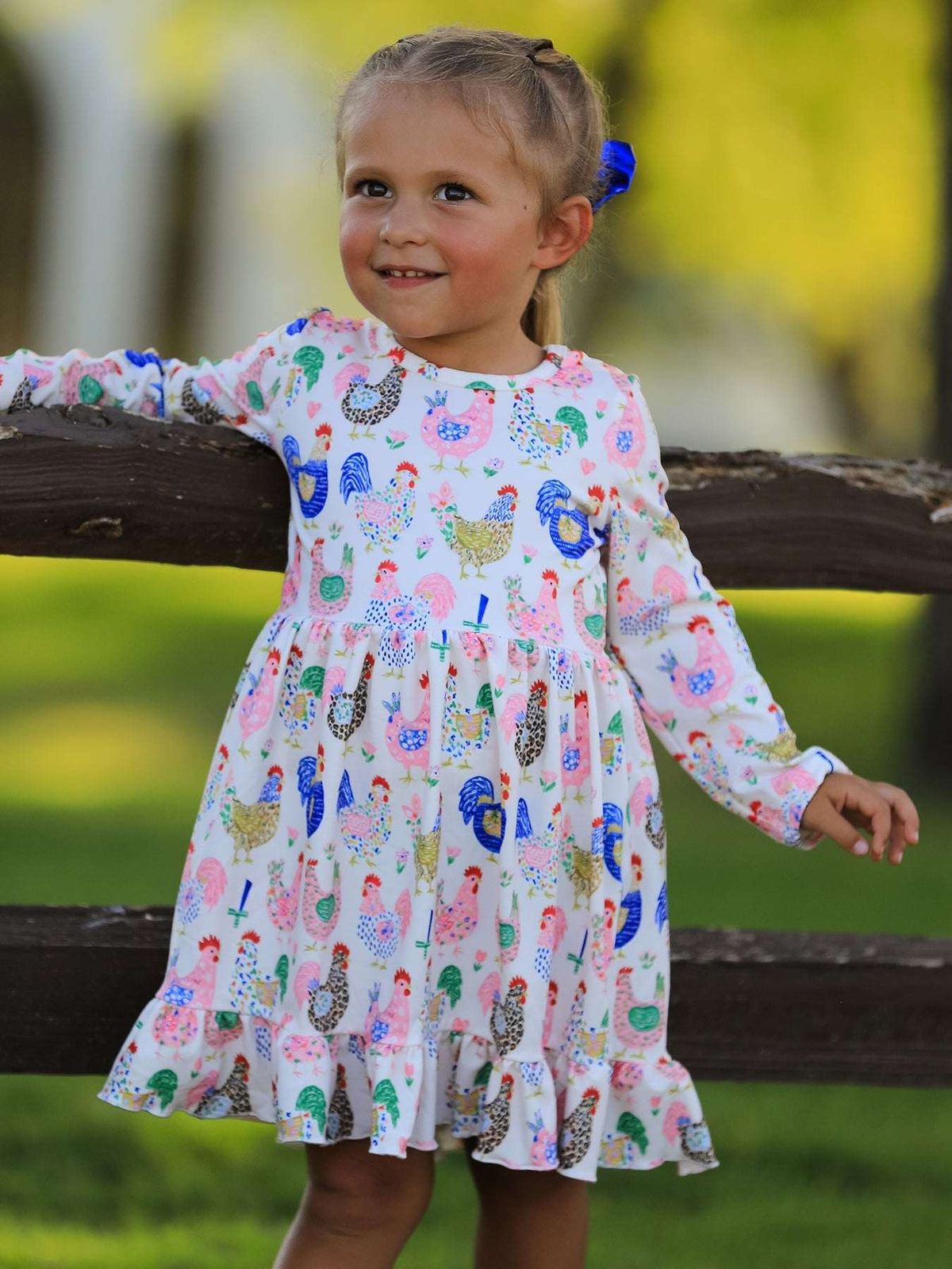 Fall Farm Chicken Print Girls Ruffle Hem Twirl Dress - Rylee Faith Designs - Flyclothing LLC
