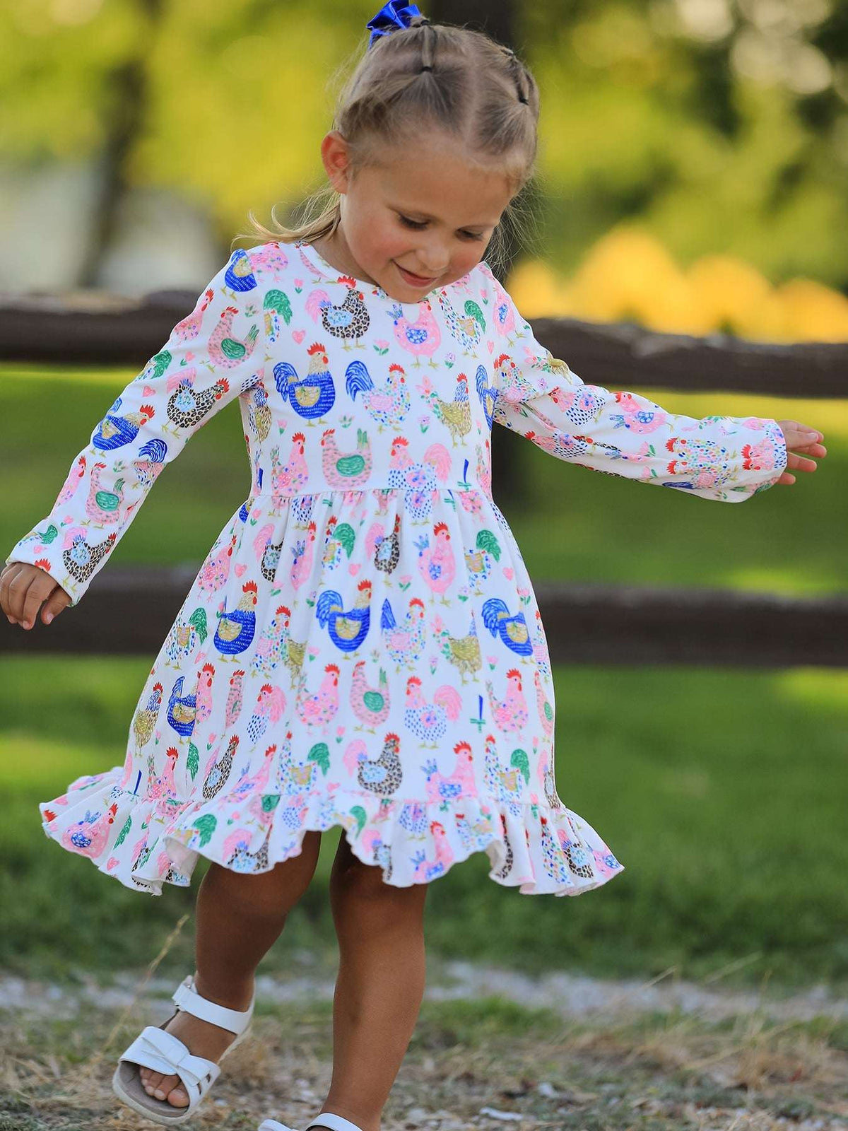 Fall Farm Chicken Print Girls Ruffle Hem Twirl Dress - Rylee Faith Designs - Flyclothing LLC