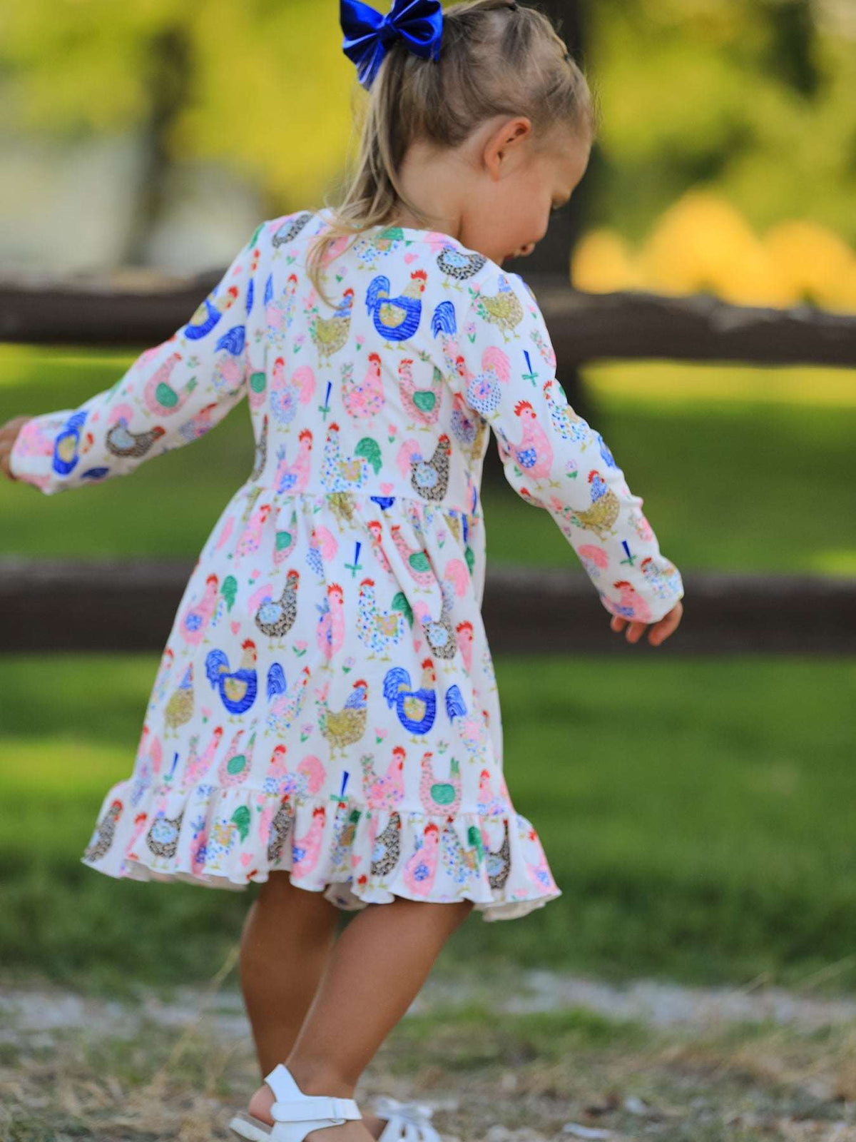 Fall Farm Chicken Print Girls Ruffle Hem Twirl Dress - Rylee Faith Designs - Flyclothing LLC