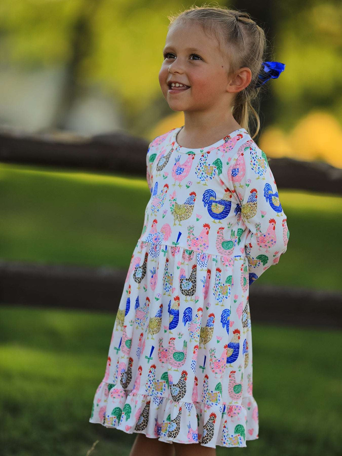 Fall Farm Chicken Print Girls Ruffle Hem Twirl Dress - Rylee Faith Designs - Flyclothing LLC