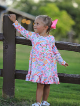 Fall Butterfly Floral Print Girls Ruffle Hem Twirl Dress - Rylee Faith Designs - Flyclothing LLC