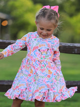 Fall Butterfly Floral Print Girls Ruffle Hem Twirl Dress - Rylee Faith Designs - Flyclothing LLC