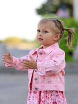 Pink Fall Girls Denim Jacket - Rylee Faith Designs - Flyclothing LLC