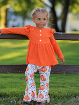Girls Fall Pumpkin Print Set
