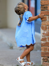 Blue Fall Thanksgiving&Halloween Pumpkin Smock Embroidery Lace Baby Girl Dress - Rylee Faith Designs - Flyclothing LLC