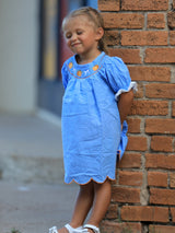 Blue Fall Thanksgiving&Halloween Pumpkin Smock Embroidery Lace Baby Girl Dress - Rylee Faith Designs - Flyclothing LLC