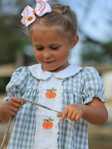 Fall Halloween & Thanksgiving Pumpkin Applique Plaid Green Girls Dress - Rylee Faith Designs - Flyclothing LLC