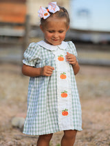 Fall Halloween & Thanksgiving Pumpkin Applique Plaid Green Girls Dress - Rylee Faith Designs - Flyclothing LLC