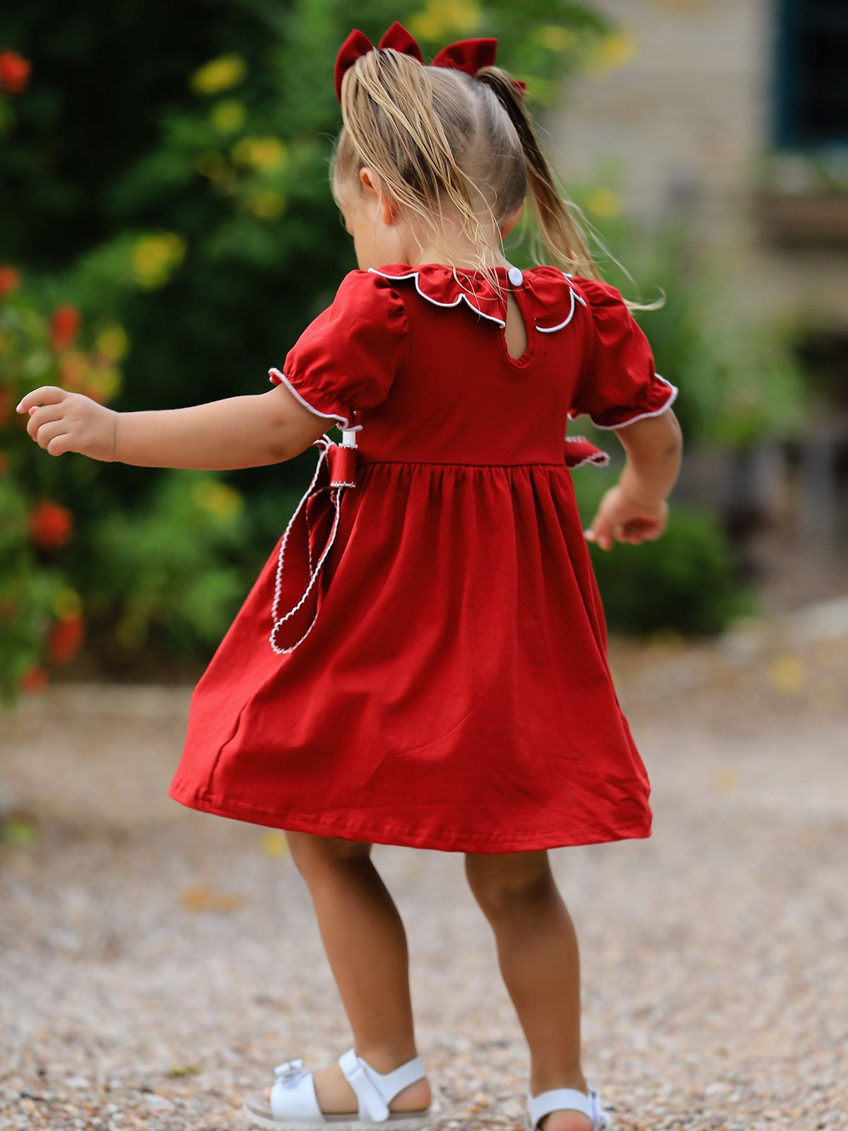 Girls Christmas Reindeer Smocked Red Bow Dress - Rylee Faith Designs - Flyclothing LLC