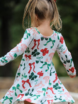 Girls Christmas Bow Print Dress - Rylee Faith Designs - Flyclothing LLC