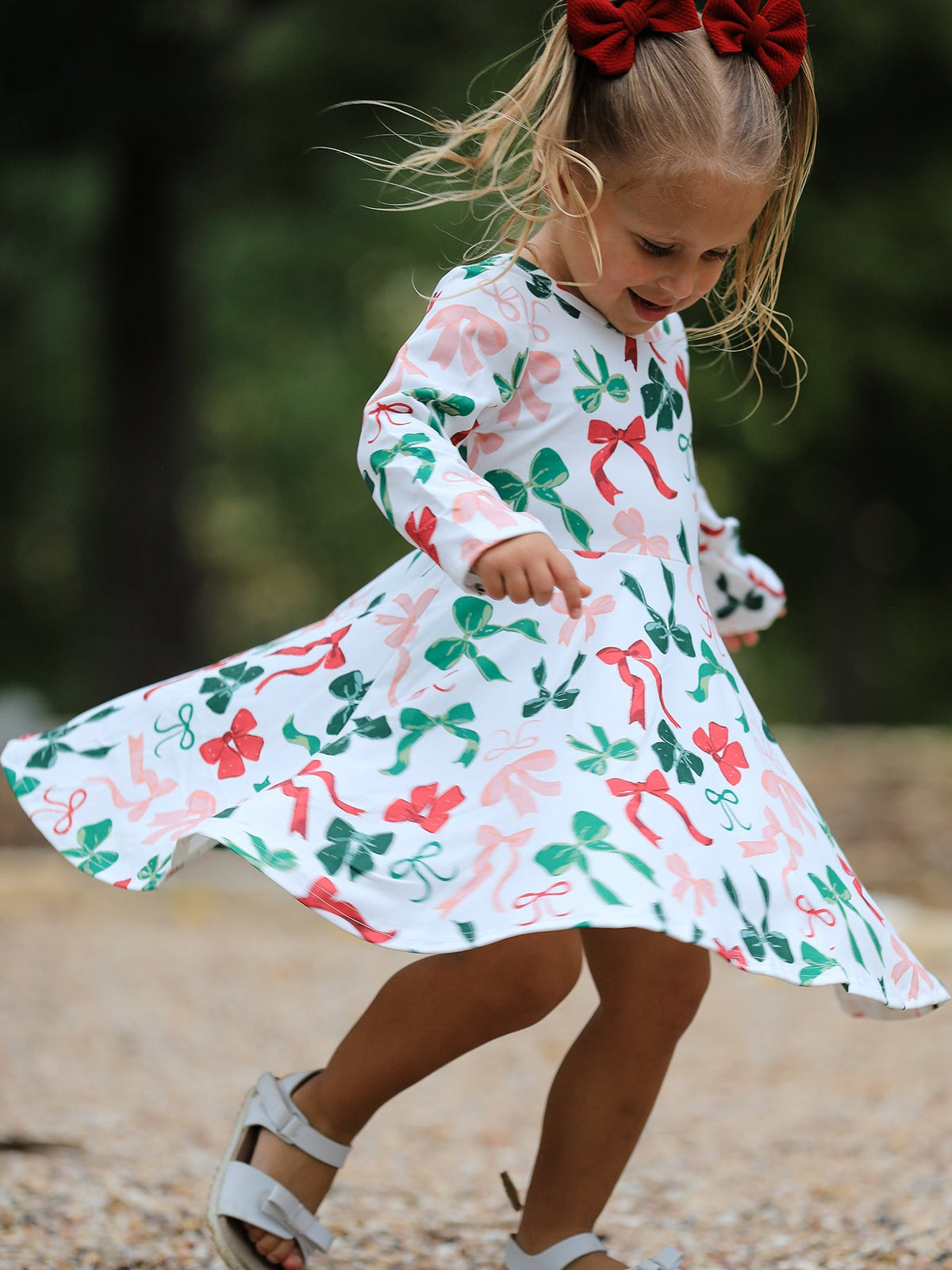 Girls Christmas Bow Print Dress - Rylee Faith Designs - Flyclothing LLC