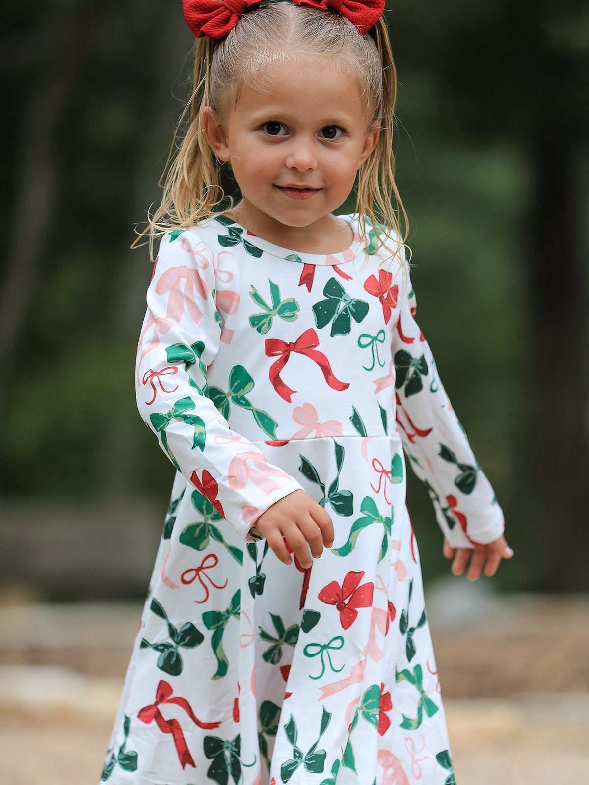 Girls Christmas Bow Print Dress - Rylee Faith Designs - Flyclothing LLC