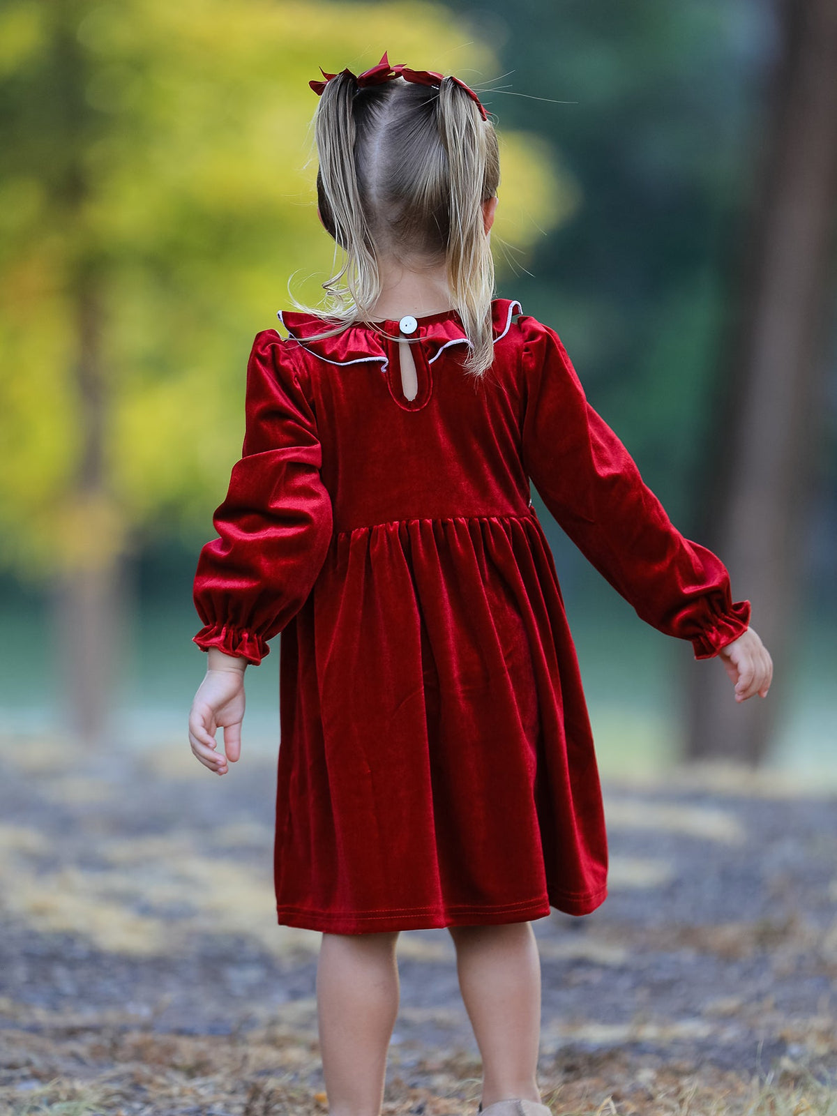 Christmas Velvet Smocked Girls Dress with Pearl Detail - Rylee Faith Designs - Flyclothing LLC