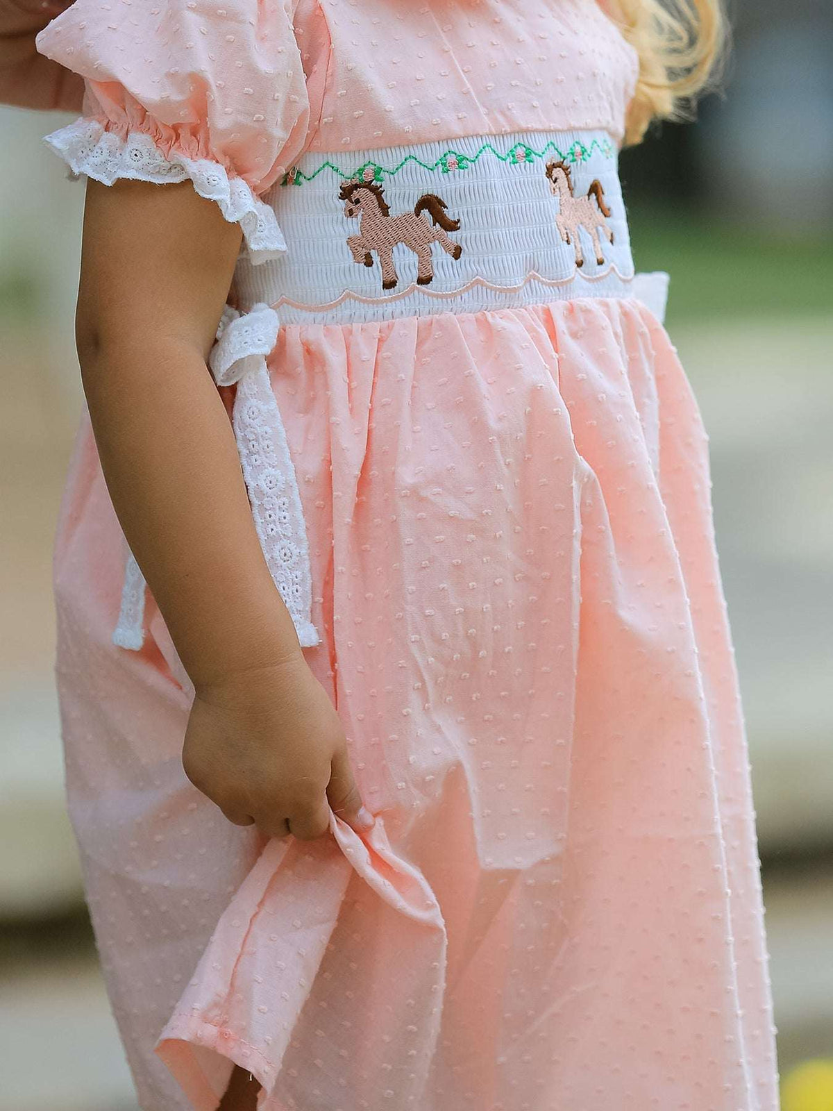 Western Horse Embroidery Girls Dress Lace Petals Collar Puff Sleeve - Rylee Faith Designs - Flyclothing LLC