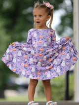 Halloween Ghost Pumpkin Girls Long Sleeve Twirl Dress - Rylee Faith Designs - Flyclothing LLC